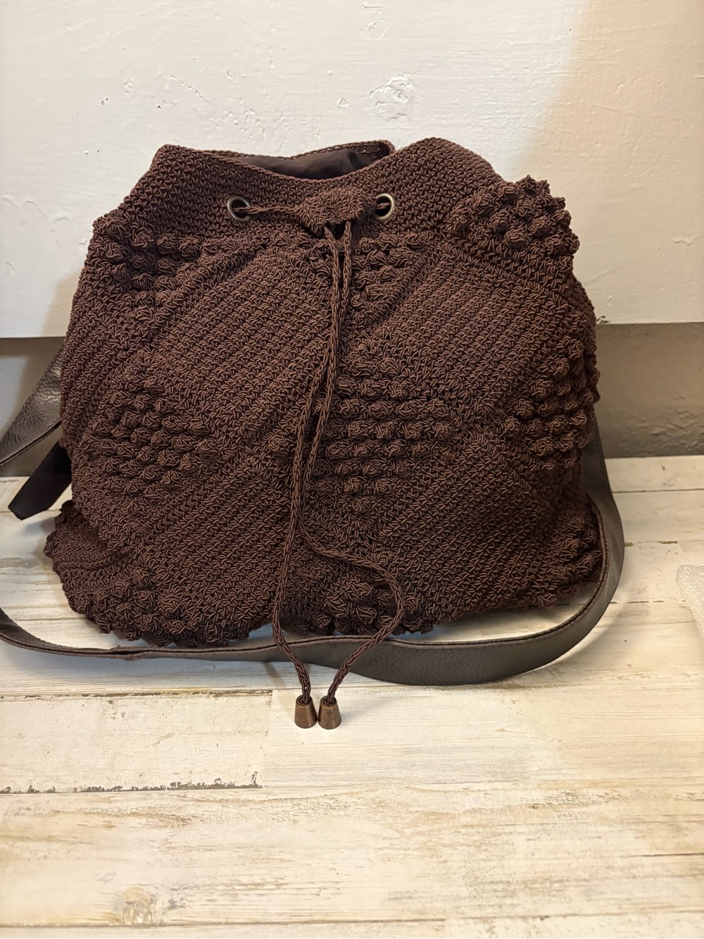 Faded Glory Brown Handwoven Drawstring Shoulder Bag vintage bag Y2K
